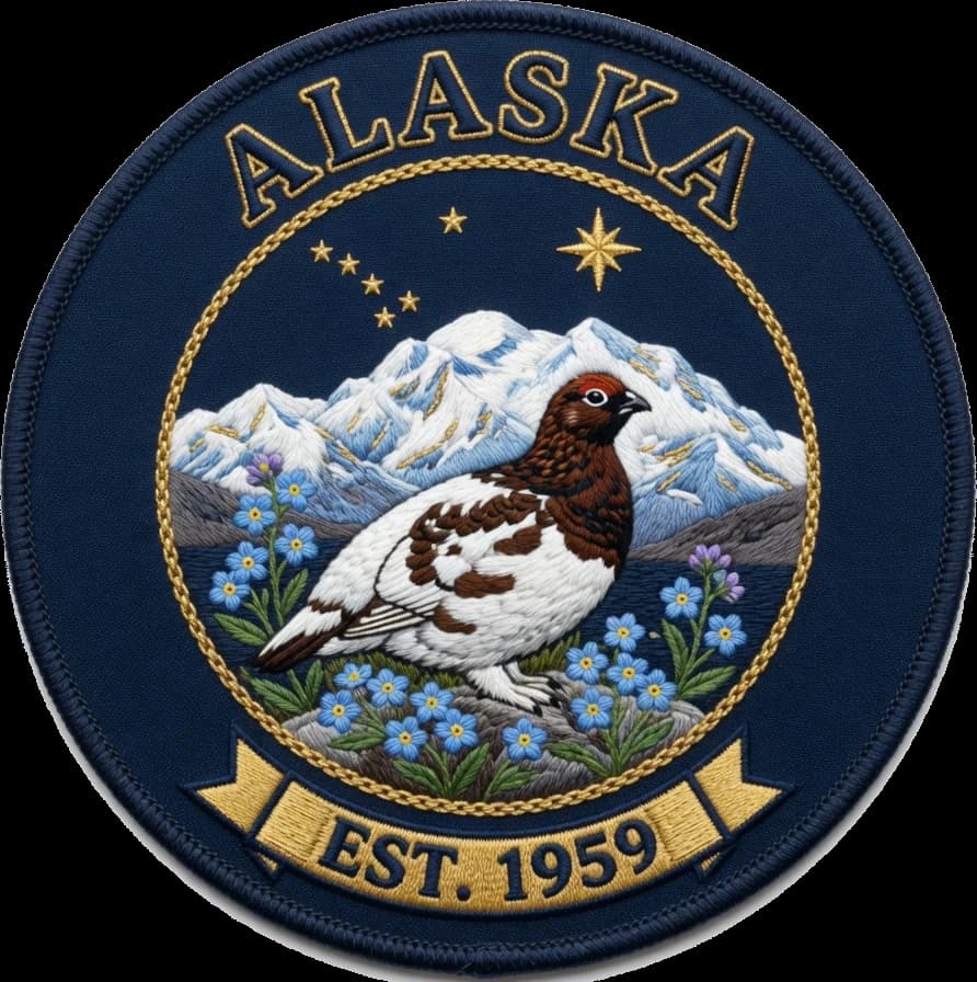 The Alaska crest — embroidered heritage medallion