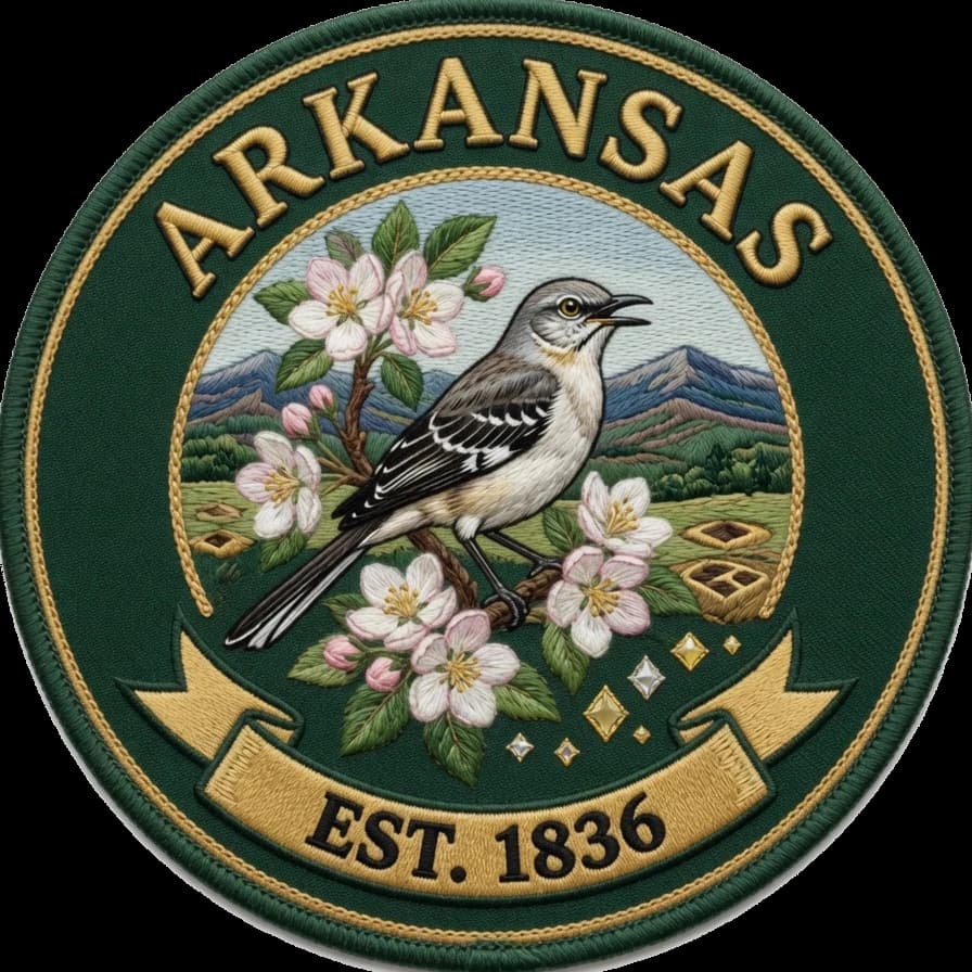 The Arkansas crest — embroidered heritage medallion