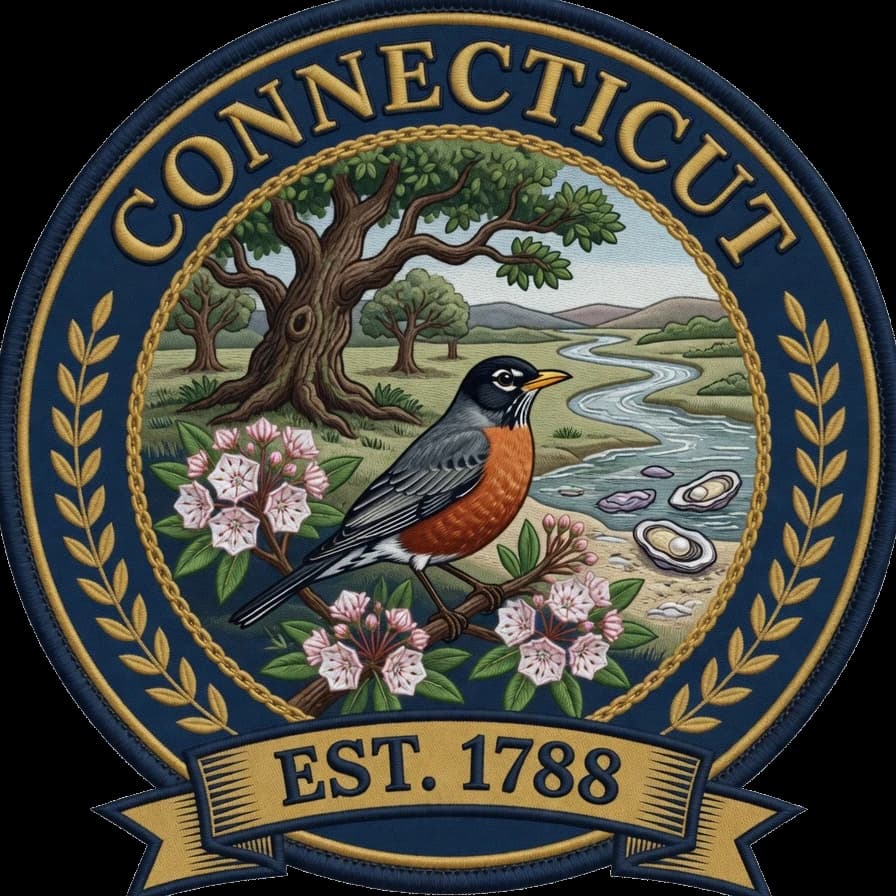 The Connecticut crest — embroidered heritage medallion