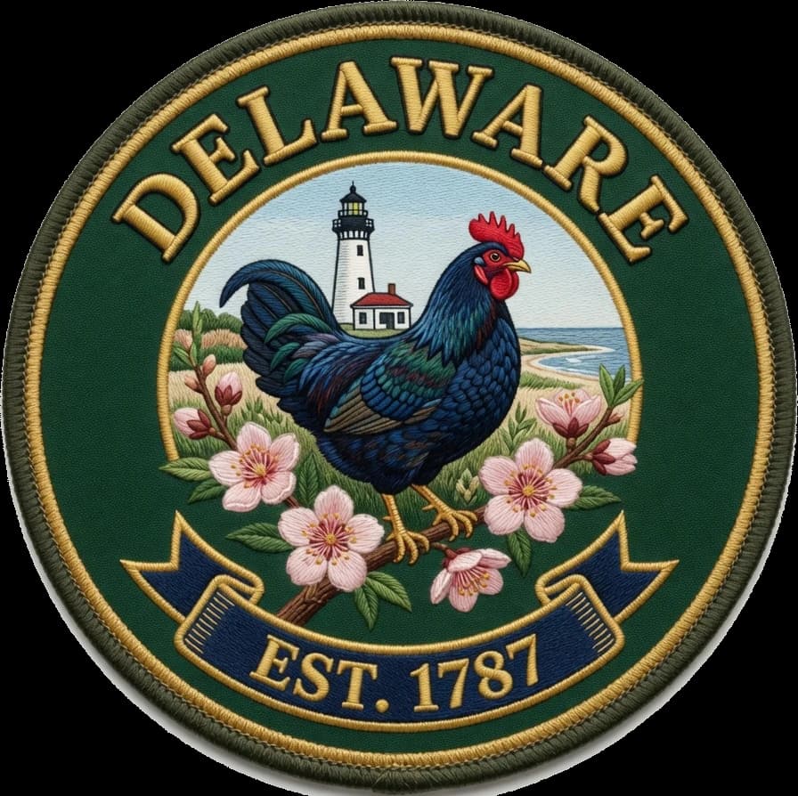 The Delaware crest — embroidered heritage medallion