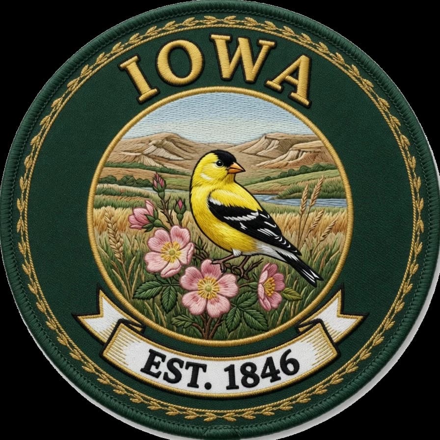 The Iowa crest — embroidered heritage medallion