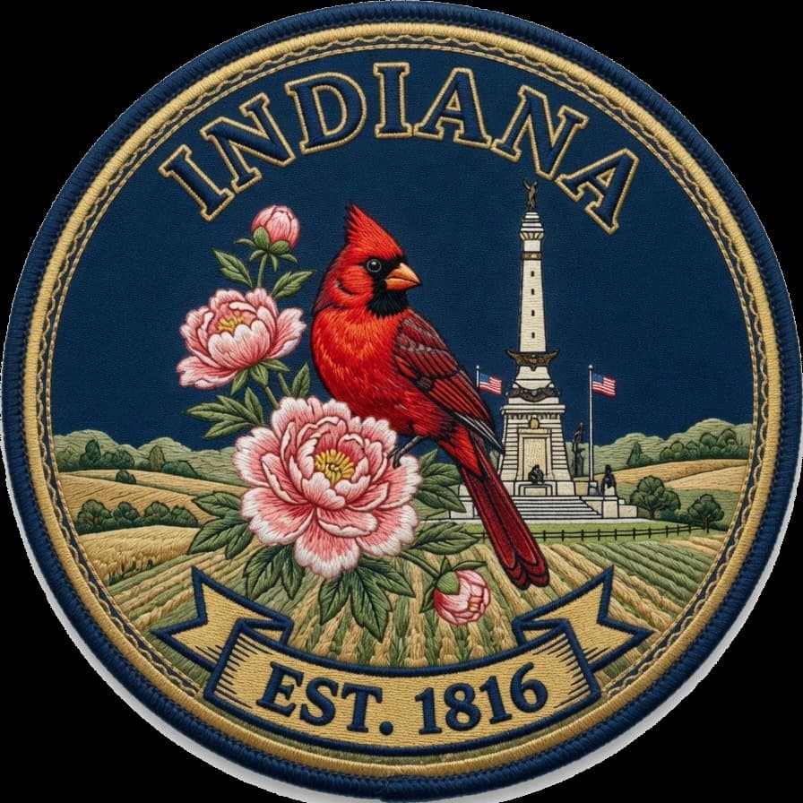 The Indiana crest — embroidered heritage medallion