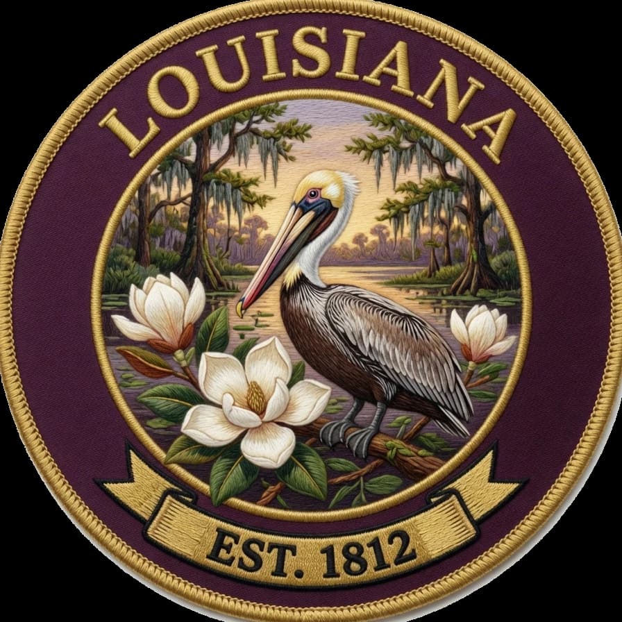 The Louisiana crest — embroidered heritage medallion