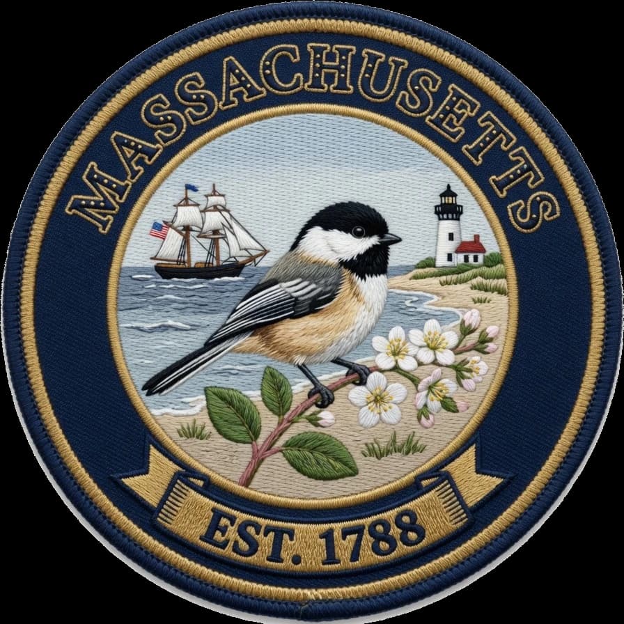 The Massachusetts crest — embroidered heritage medallion