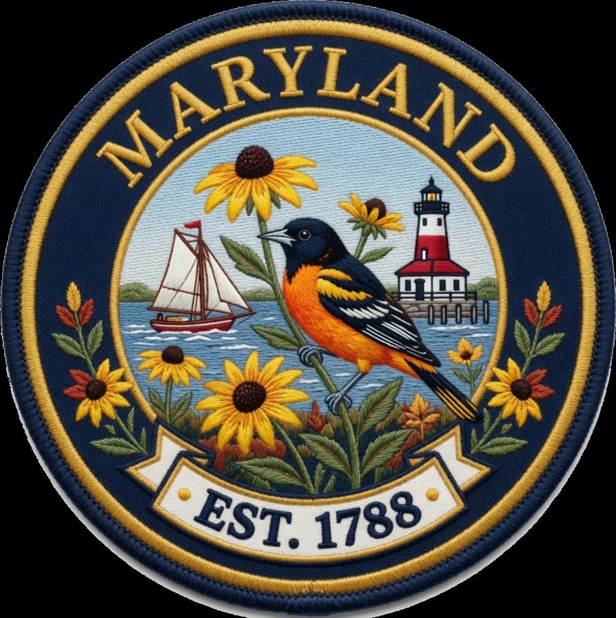 The Maryland crest — embroidered heritage medallion