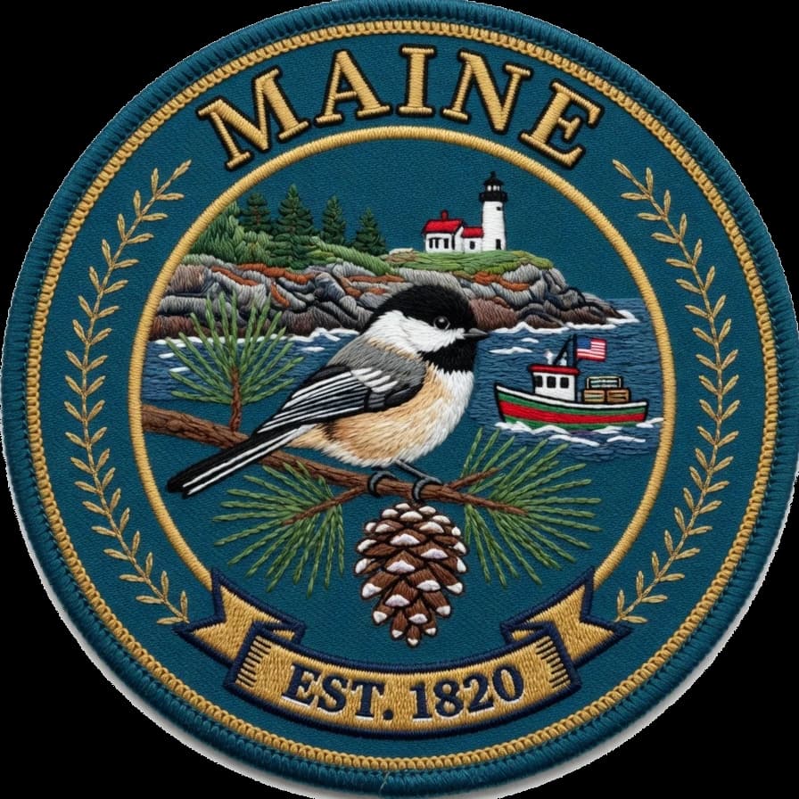 The Maine crest — embroidered heritage medallion