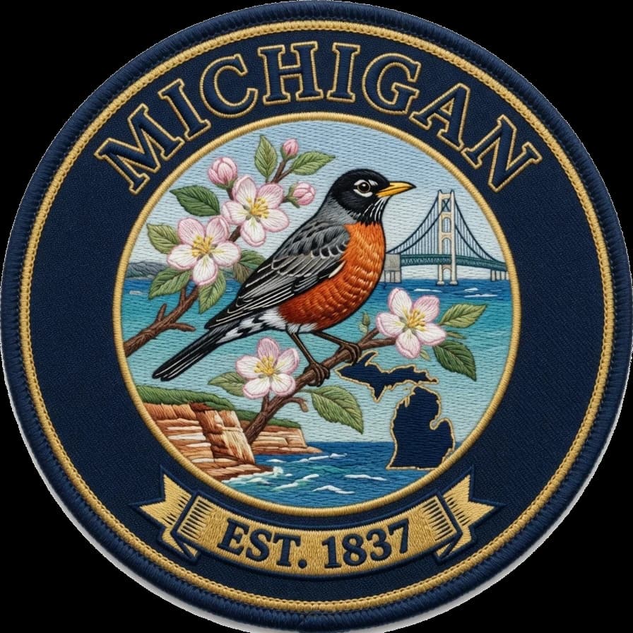 The Michigan crest — embroidered heritage medallion