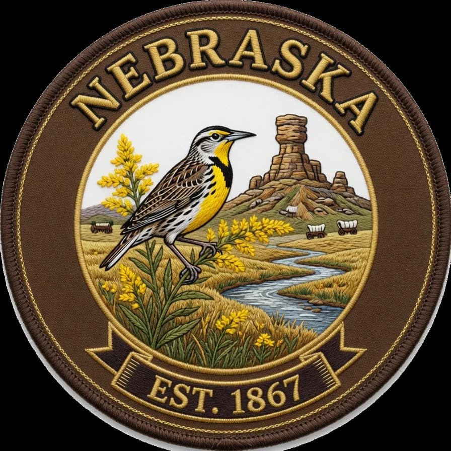 The Nebraska crest — embroidered heritage medallion