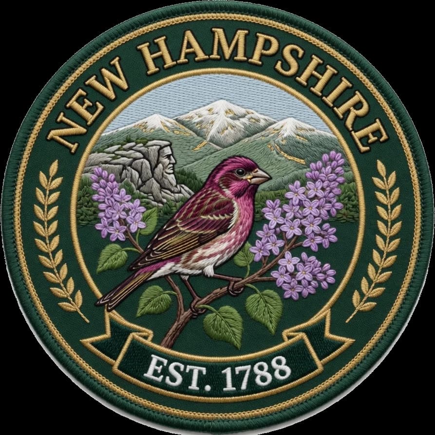 The New Hampshire crest — embroidered heritage medallion