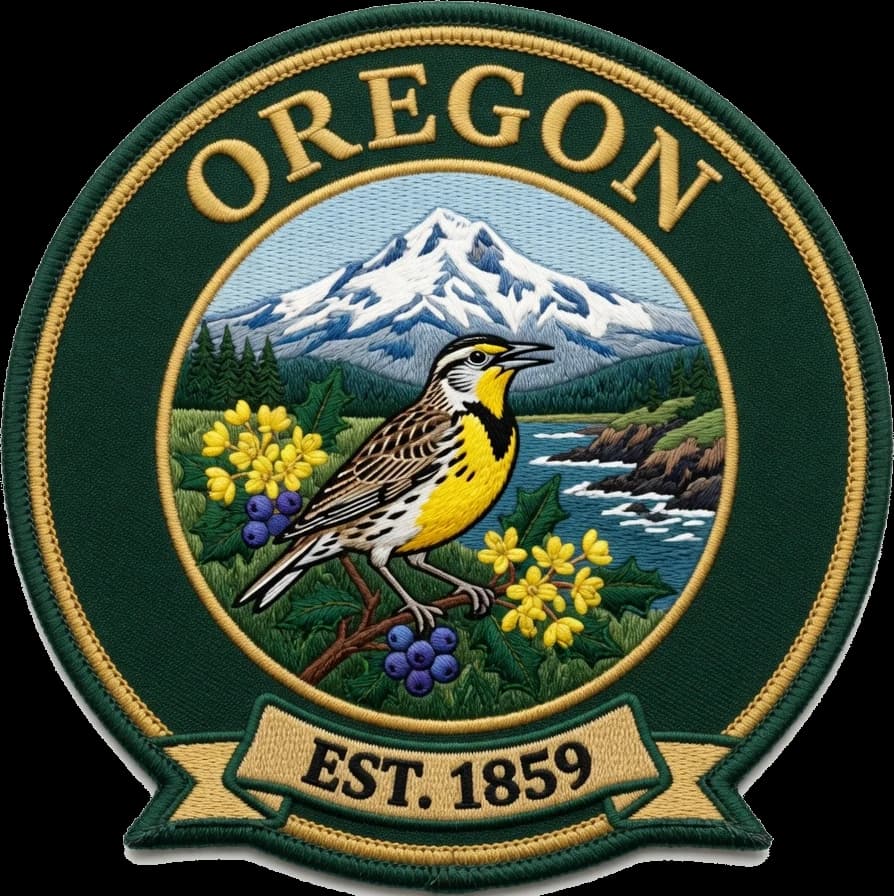 The Oregon crest — embroidered heritage medallion