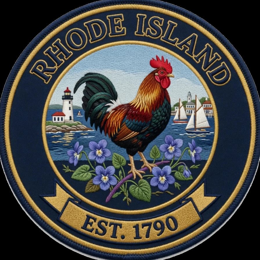 The Rhode Island crest — embroidered heritage medallion