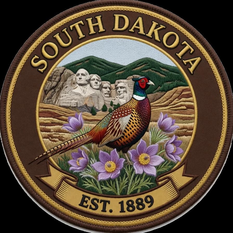 The South Dakota crest — embroidered heritage medallion