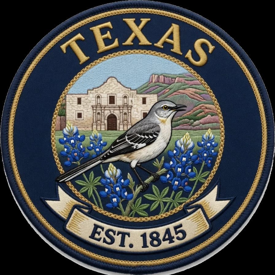 The Texas crest — embroidered heritage medallion
