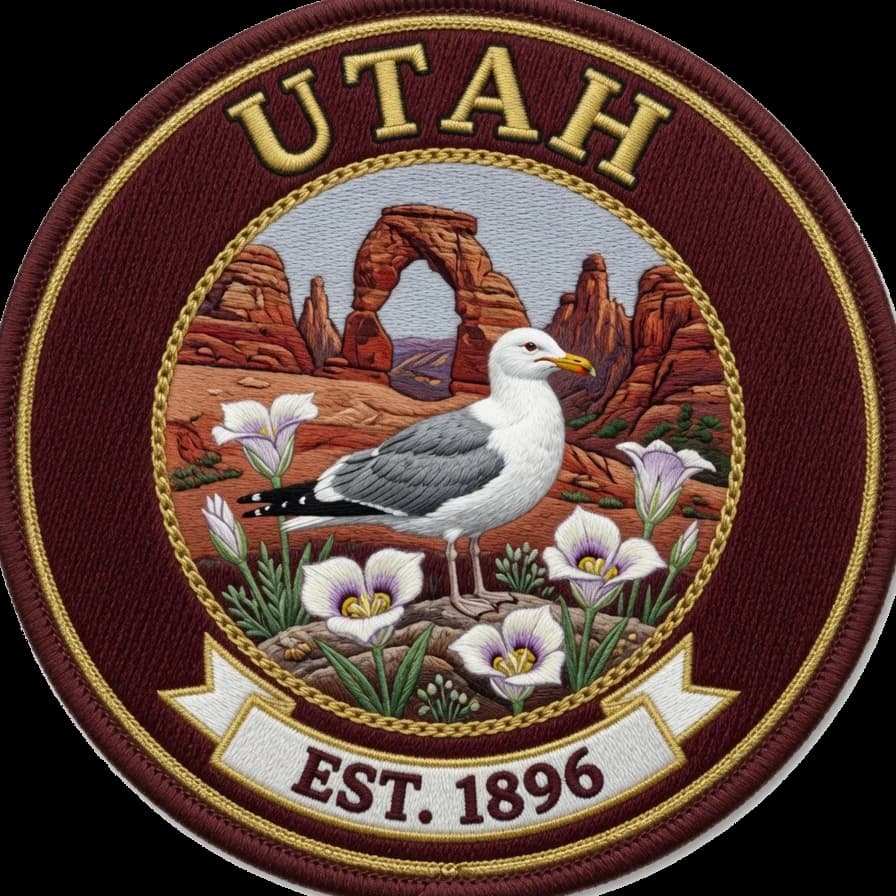 The Utah crest — embroidered heritage medallion