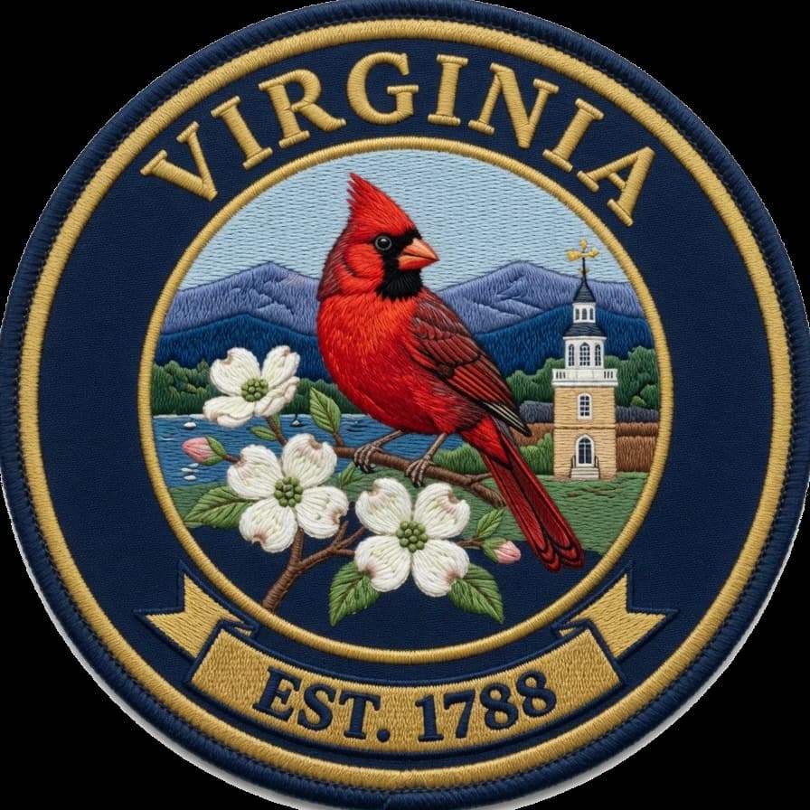 The Virginia crest — embroidered heritage medallion