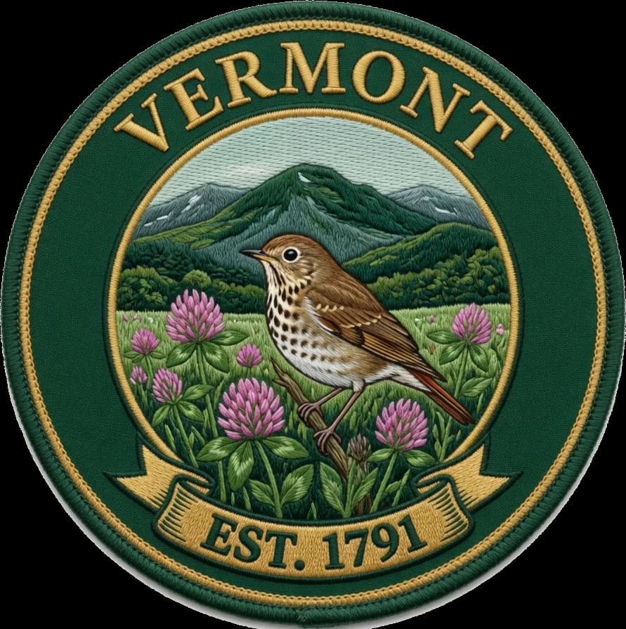 The Vermont crest — embroidered heritage medallion