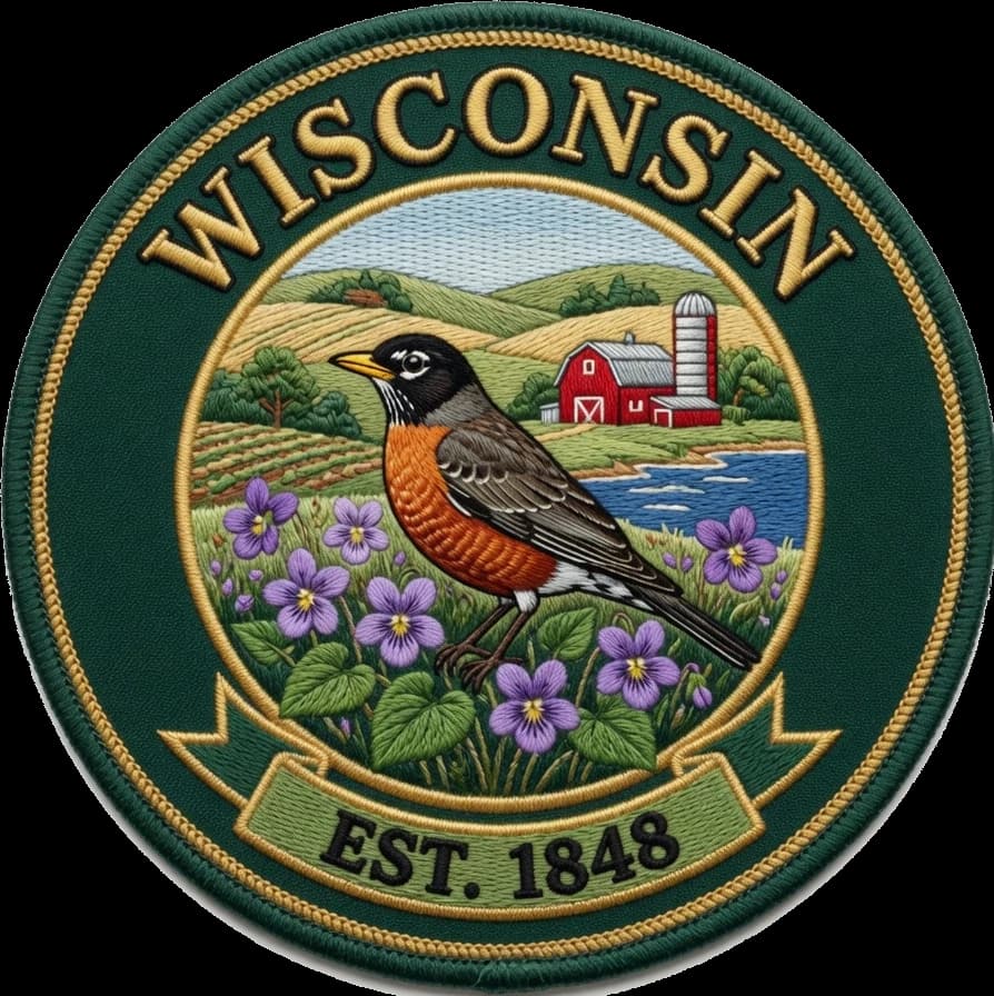 The Wisconsin crest — embroidered heritage medallion