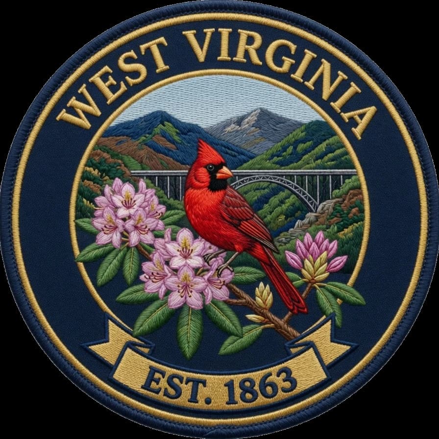 The West Virginia crest — embroidered heritage medallion