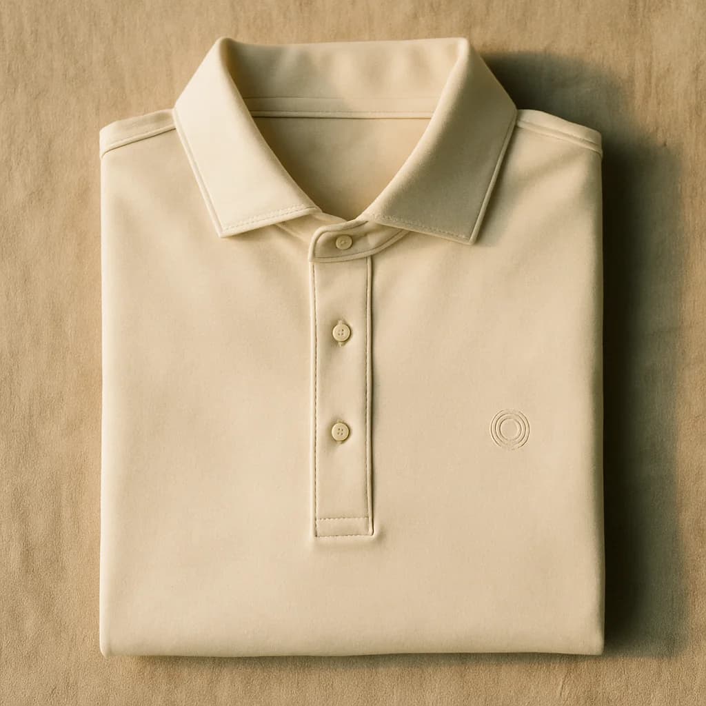 A folded ivory State Polo on linen